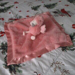 Flamingo Security Blanket Pink Satin Trim Lovey Fluffy Furry Baby Cloud Island